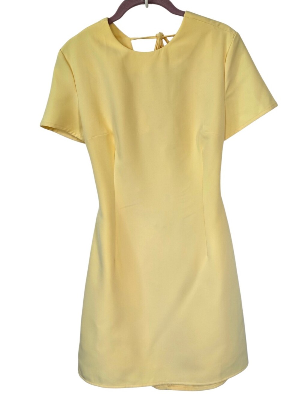 Forever 21 Butter Yellow Backless Bow Tie Fit & Flare Mini Dress Party Going Out